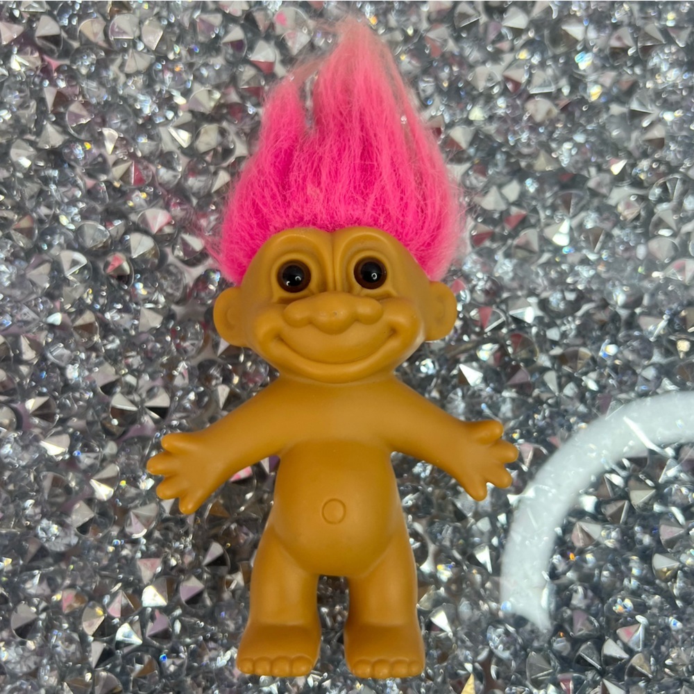 Russ troll neon hair pink Brown Troll Doll with Bright Pink Hair
